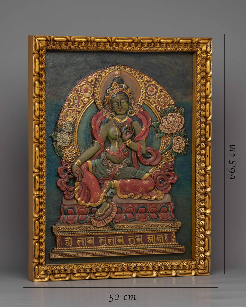 Tibetan Green Tara Wooden Thanka | Himalayan Art