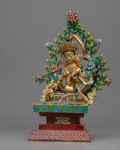 Himalayan Style Gold-Gilded Statue For White Tara Mantra Practice | Tibetan Art Plated with Gold