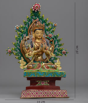 Traditional Himalayan Chenrezig Avalokiteshvara Gold Statue | The Bodhisattva Of Compassion in Buddhism