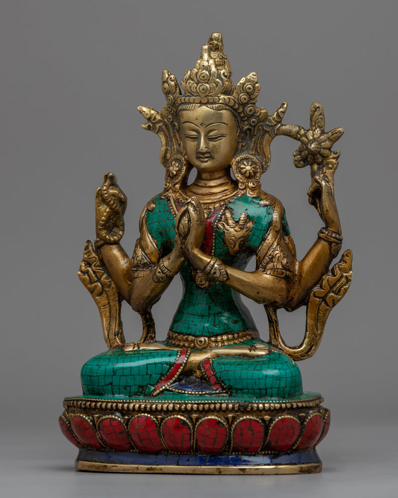 Tibetan Bodhisattva 4 Armed Chenrezig Statue | Avalokiteshvara, The Bodhisattva Of Compassion Artwork