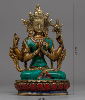 Tibetan Bodhisattva 4 Armed Chenrezig Statue | Avalokiteshvara, The Bodhisattva Of Compassion Artwork