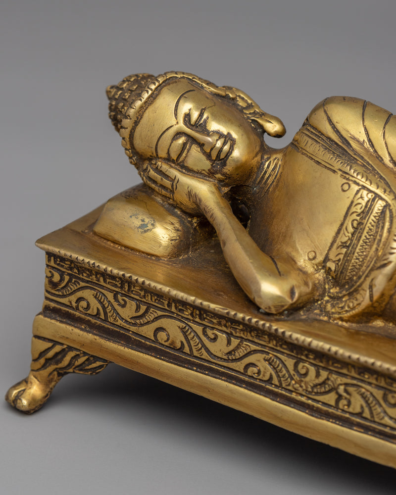 Traditional Hand-Craved Sleeping Buddha Statue | Historical Buddha Reclining Posture Artwork