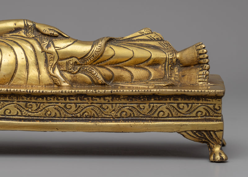 Traditional Hand-Craved Sleeping Buddha Statue | Historical Buddha Reclining Posture Artwork