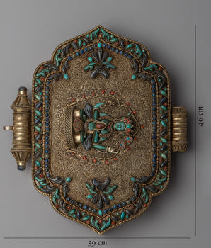 Handmade Chenresig Ghau Prayer Box | Gemstones Inlaid Chenrezig Handcrafted Ghau Meditation Box