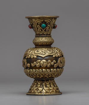 Gemstones Embedded Flower Vase | Himalayan Art Work