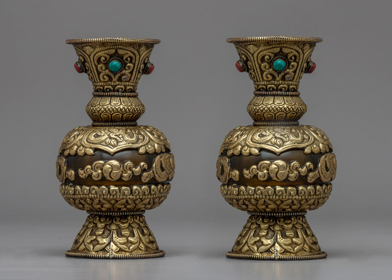 Flower Vase Set | Gemstones Inlaid