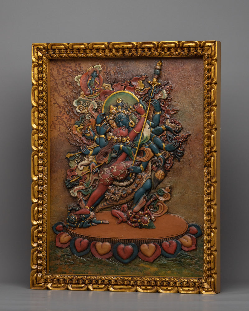 Tibetan Heruka Chakrasamvara Wooden Thangka | Buddhist Home Decor Thanka