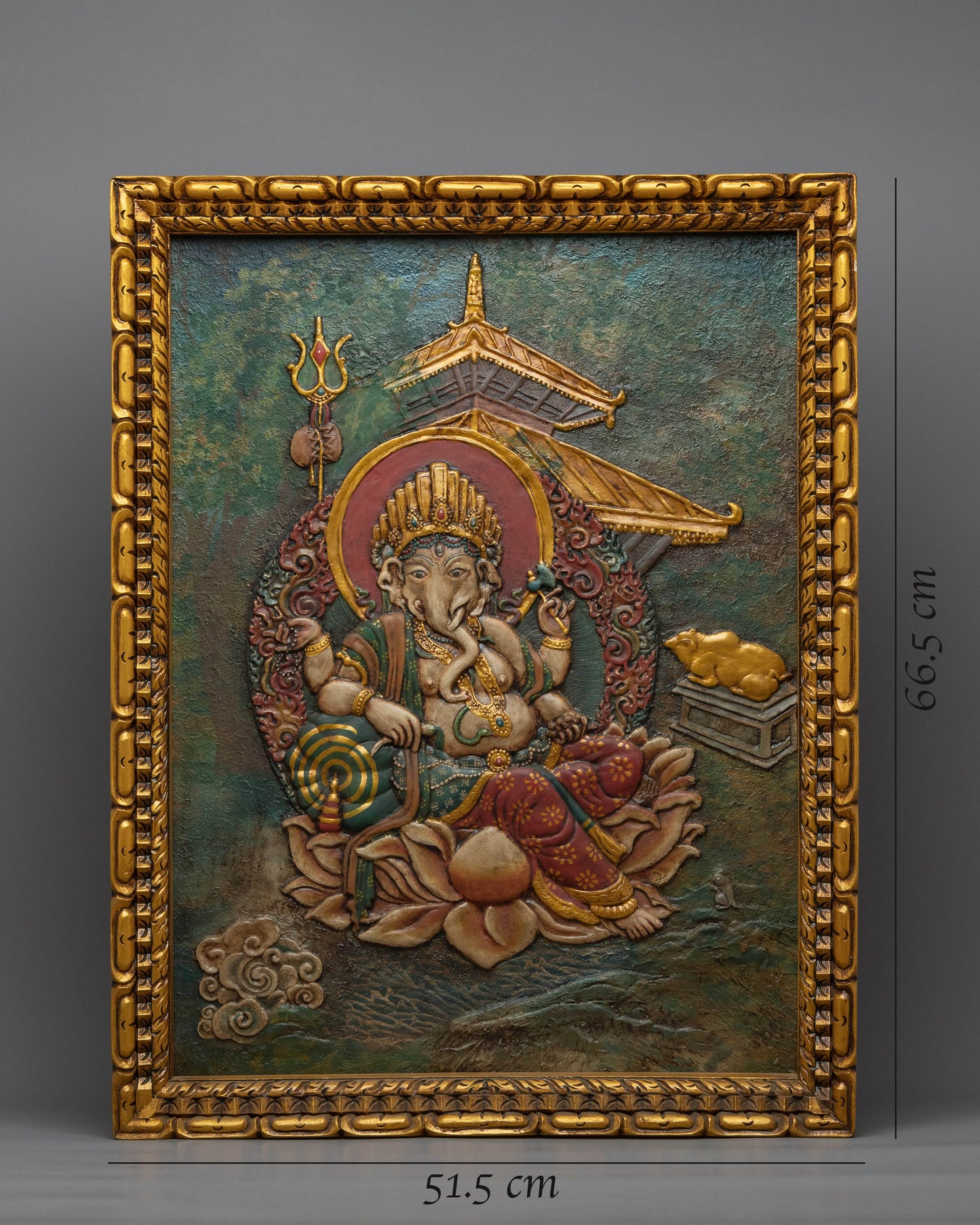 Ganesh Mantra Practice Wooden Thangka | Himalayan Art