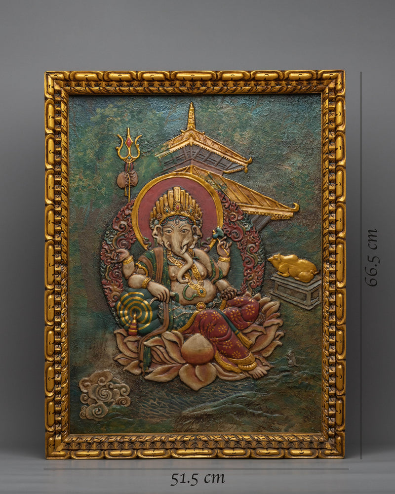 Ganesh Mantra Practice Wooden Thangka | Himalayan Art