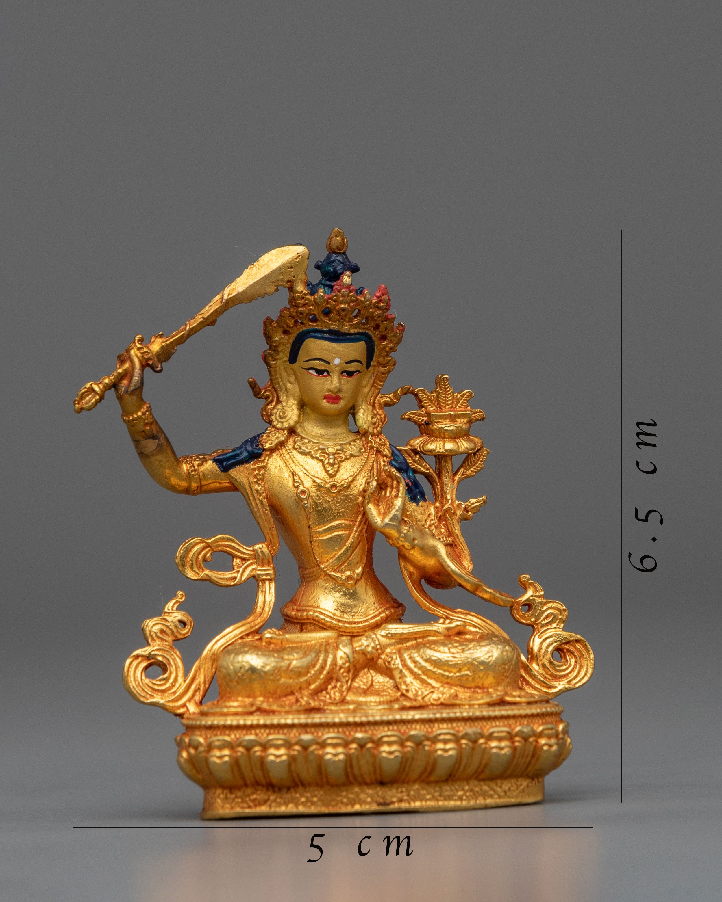 Machine-Made Manjushri Bodhisattva Statue | Buddhist Gold Gilded Copper Statue