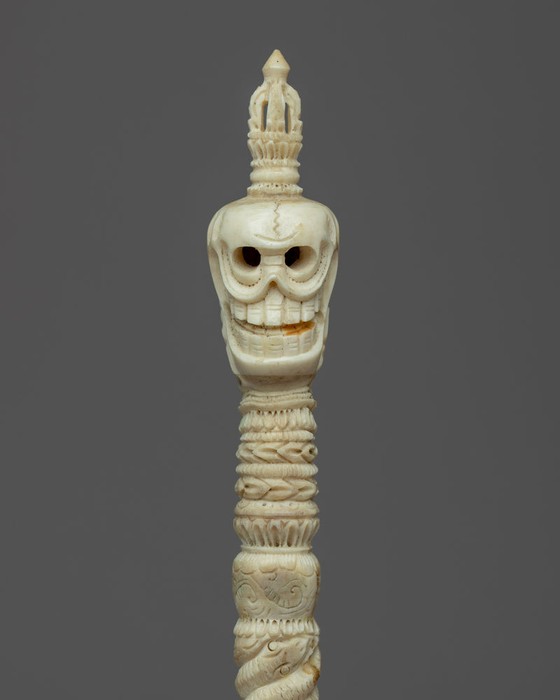 Snake Wine Skull Headed Tibetan Phurba | Traditionally Hand-Carved On Buffalo Bone