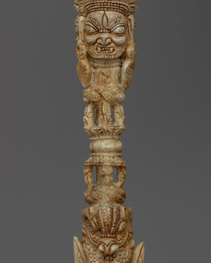 Himalayan 9 Headed Bone Phurba | Tibet Ritual Dagger
