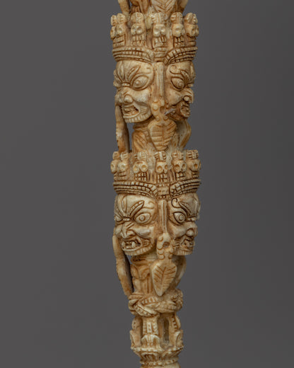 Himalayan 9 Headed Bone Phurba | Tibet Ritual Dagger