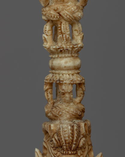 Himalayan 9 Headed Bone Phurba | Tibet Ritual Dagger