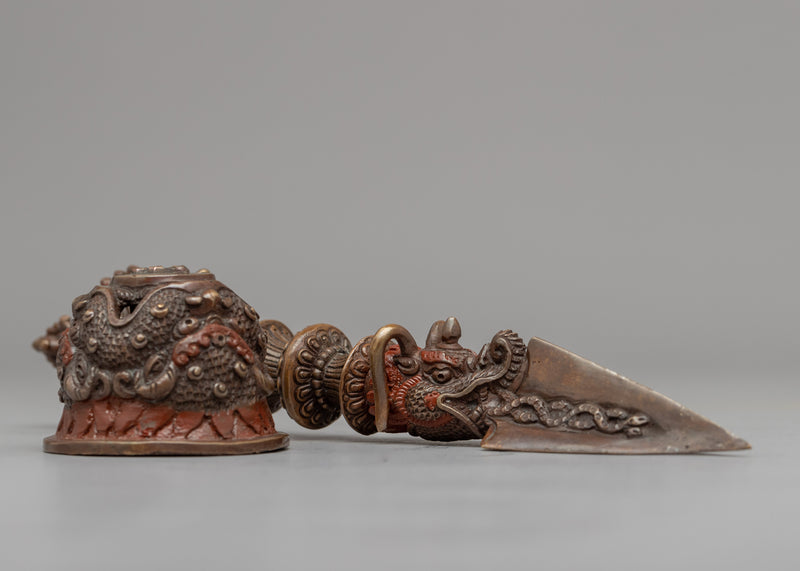 Buddhist Dorje Phurba | Oxidized Copper Dagger