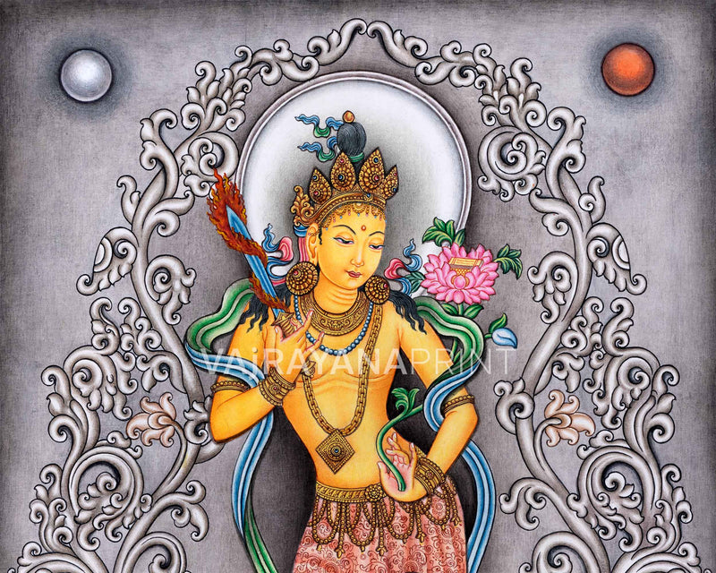 Nepali Pauba Print For The Practice Of Manjushri Mantra | Manjushri The Bodhisattva Of Wisdom Print