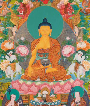 Shakyamuni Buddha 16 Arhats Thangka Painting | Sacred Art for Daily Practice