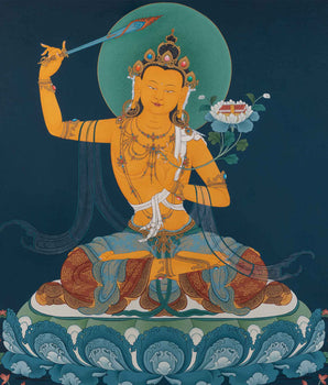 The Radiant Manjushri Thangka Print | The Bodhisattva of Wisdom Canvas Print | Buddhist Art |