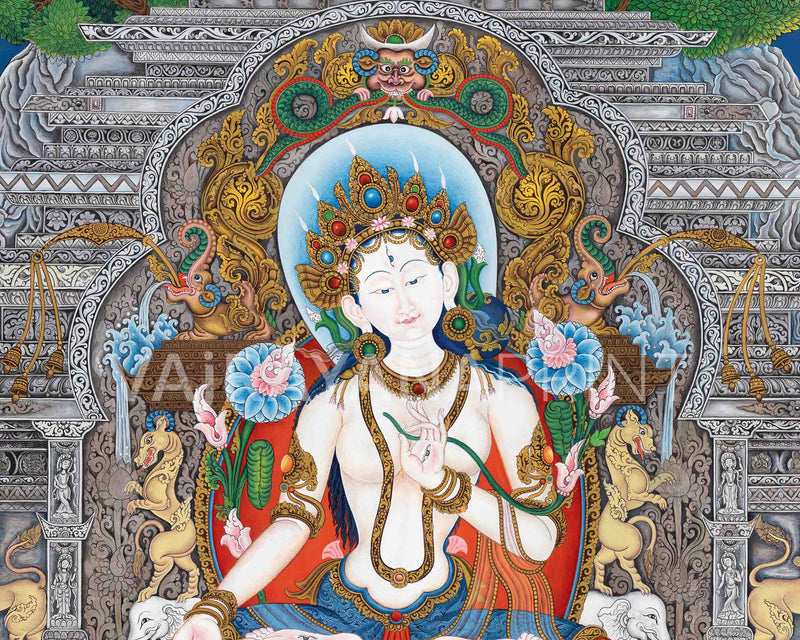 White Tara Thangka Print | Buddhist Art for Decor
