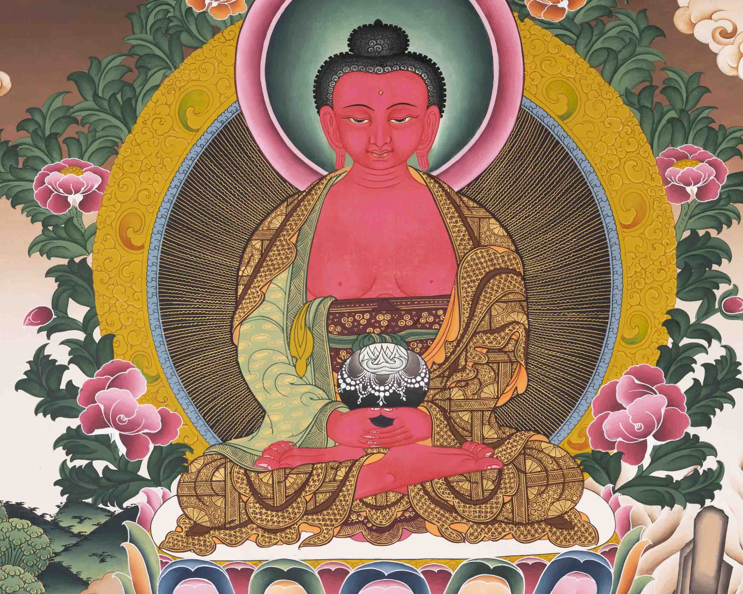 Amitabha Buddha Thangka | Handpainted Tibetan Artwork | Wall Decors