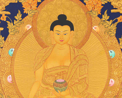 Shakyamuni Buddha Gold Thangka | Religious Tibetan Paint | Wall Decors