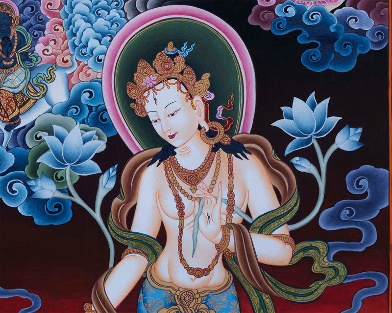 White Tara Standing Thangka Print | Goddess of Long Life