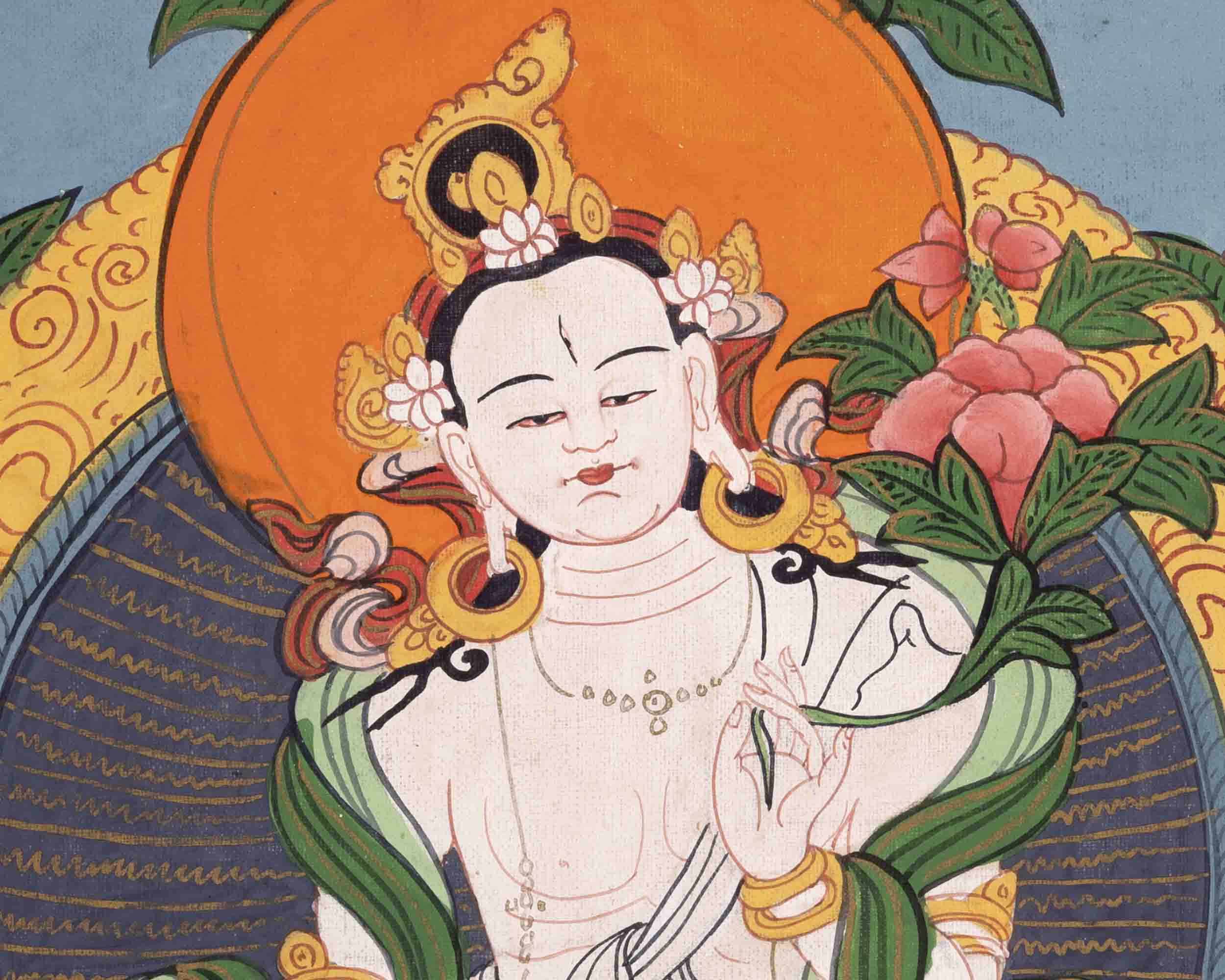 Vintage White Tara Buddhist Deity | Handmade Buddhist Thangka