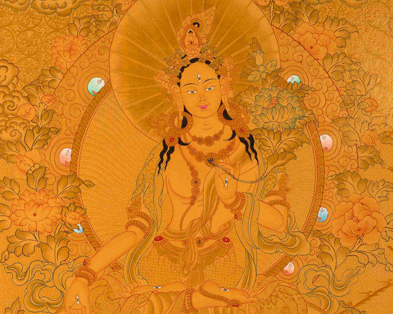 White Tara Thangka Painting | Meditation Canvas Art