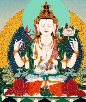 Chenrezig Tibetan Thangka | Buddhist Bodhisattva Art