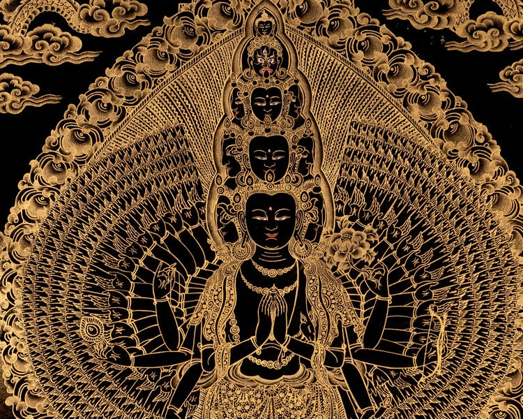 Black Gold 1000Armed Avalokiteshvara | Wall Hanging Thangka