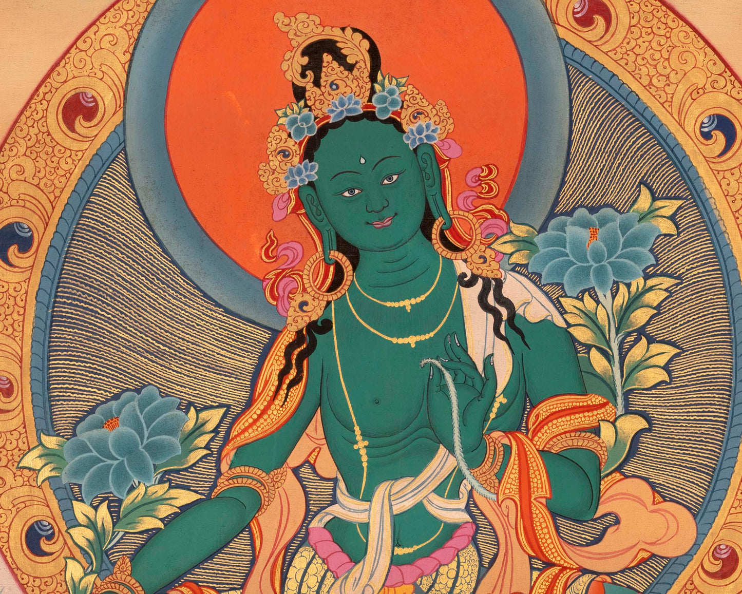 Handpainted Green Tara Thangka | Wall Decoration Painting