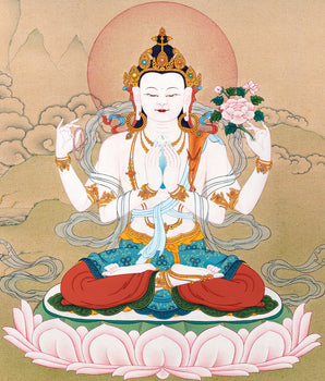 Chenrezig Thangka | Traditional Karma Gadri Thangka | Avalokiteshvara Painting