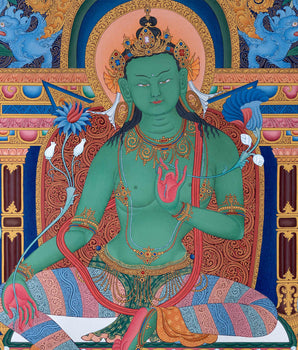 Green Tara Thangka Print, Canvas Digital Print