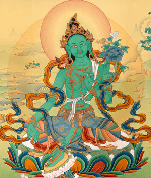 Green Tara | Tibetan Thangka Print | Digital Thangka Canvas Print