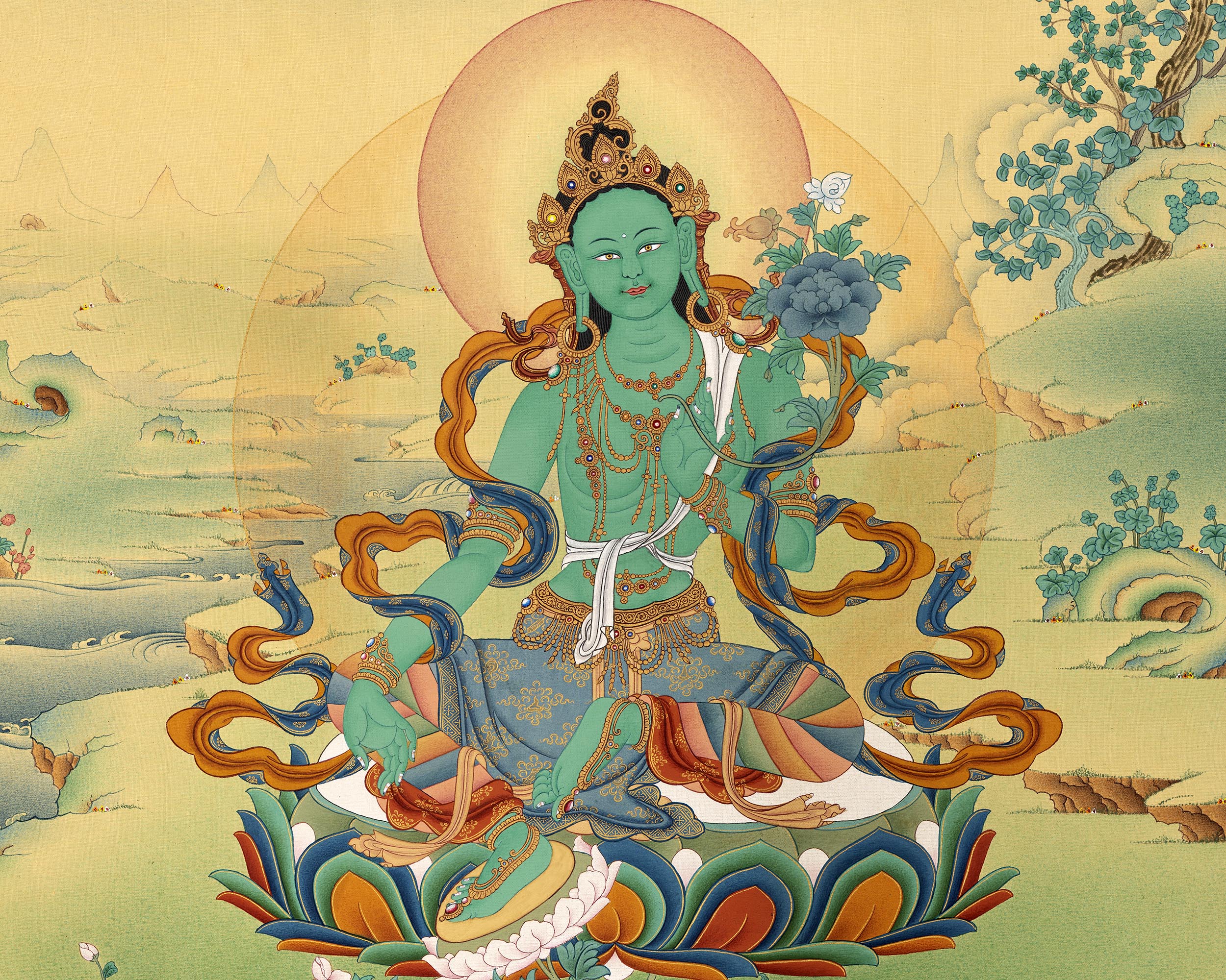 Green Tara | Tibetan Thangka Print | Digital Thangka Canvas Print