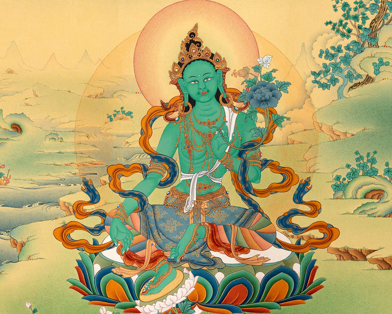 Green Tara | Tibetan Thangka Print | Digital Thangka Canvas Print