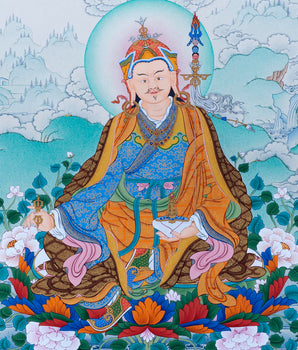 Guru Rinpoche with Chenrezig and Amitabha | Buddha Of Vajrayana  | Thangka