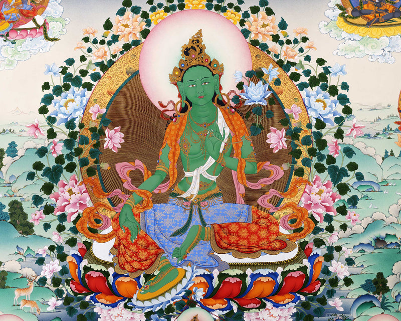 21 Tara Prayer Thangka of Mahasiddha Surya Gupta Tradition | Tibetan Hand Painted Art