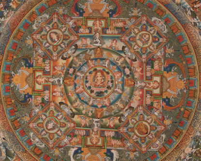 Vintage Mandala Thangka Painting | Tibetan Style Paint | Digital Printing