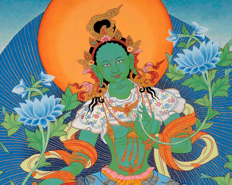 Healing Female Deity | Green Tara Thangka | Wall Decors