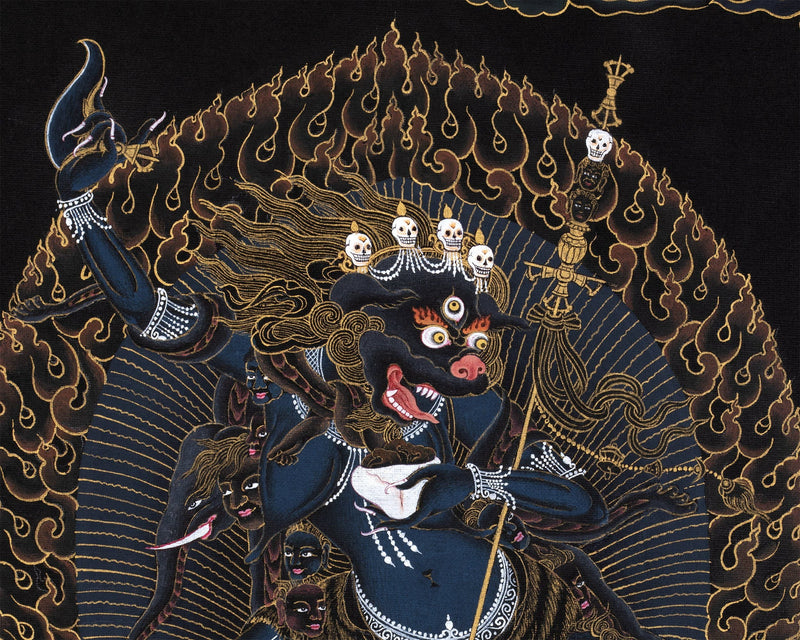 Singhamukha Thangka | Simhamukha | Lion Faced Dakini | Black And Gold Painted Tibetan Art