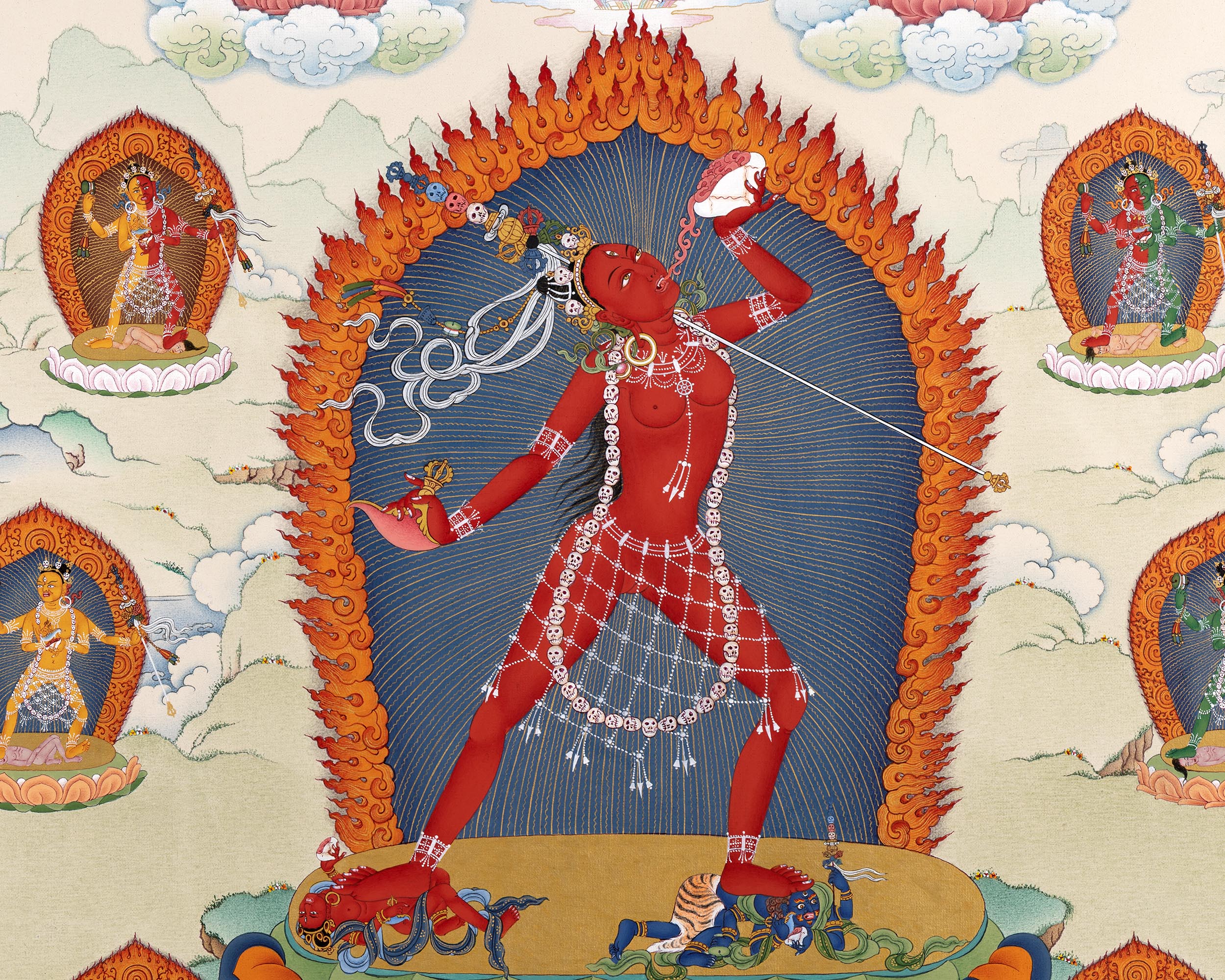 Vajrayogini With Others Print | Dakini Thangka Print | High Quality Digital Thangka Print