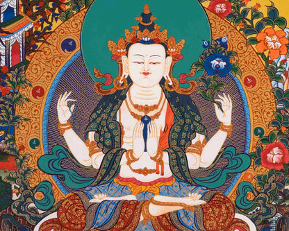 Bodhisattva Avalokiteshvara Chenresig | Tibetan Thangka | Wall Decors