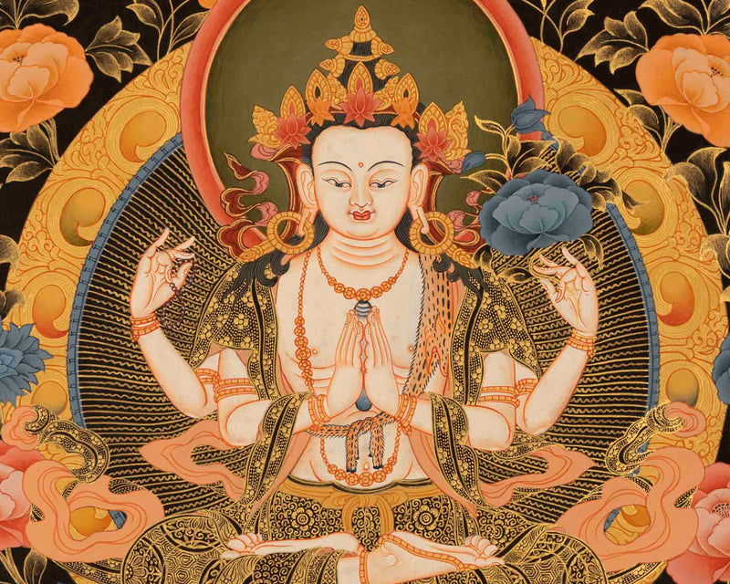 Avalokiteshvara Chenresig | Traditional Tibetan Thangka | Religious Wall Decor