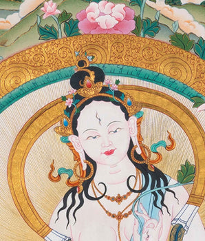White Tara Healing Thangka | Vajrayana Buddhist Art | Hand-Painted Tara Painting