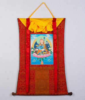 Guru Padmasambhava Thangka | Himalayan Art | Tibetan Painting (with Brocade)