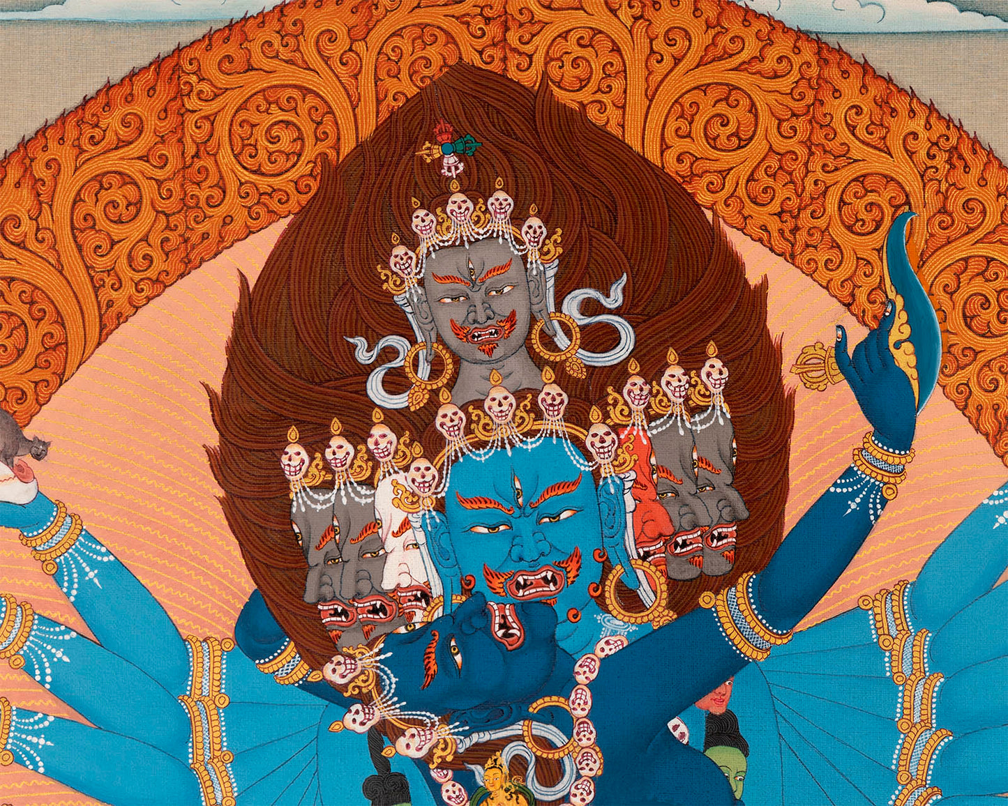 Hevajra with Vajra Nairatmya and the 8 Dakinis, Tibetan Thangka Painting