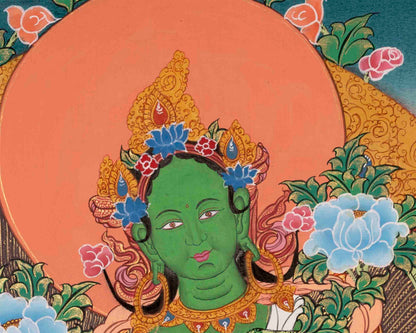 Green Tara Thangka | Healing Female Deity | Religious Wall Decors