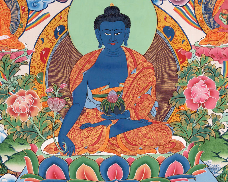 Medicine Buddha Thangka | Tibetan Healing Blue Buddha