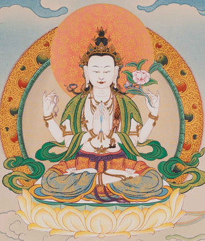 Traditional Chenrezig Empowerment Thangka | Chenrezig With Manjushri And Vajrapani Art